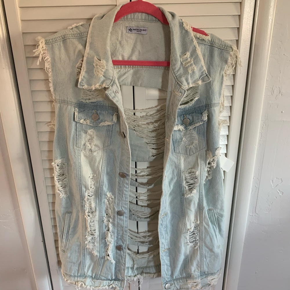 FASHION NOVA RIPPED DENIM VEST